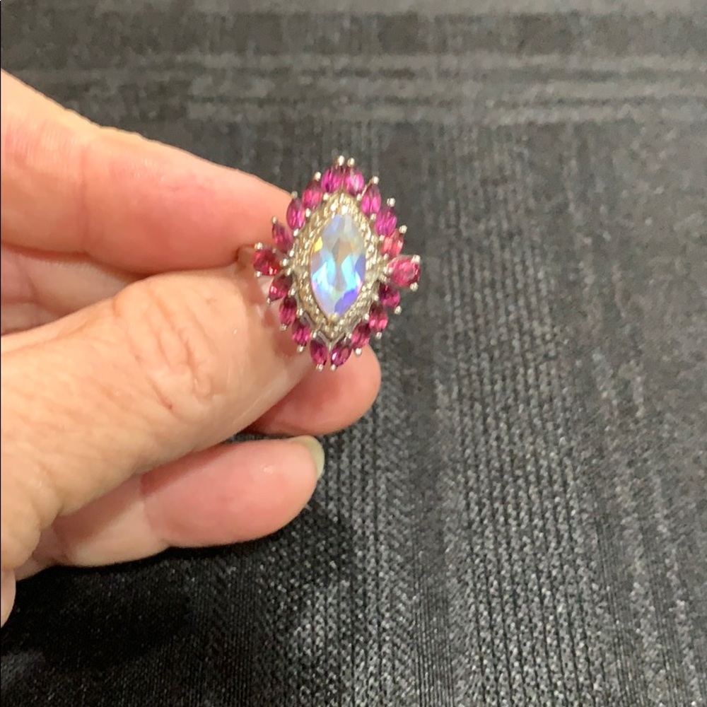 925 Sterling Silver ring borealis & purple stones